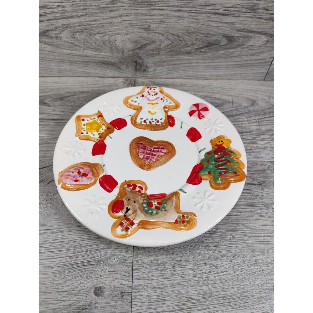 7.5" DECORATED CHRISTMAS PLATE WITH RAISED IMAGES / ANGEL/ TREE / REINDEER-Cute